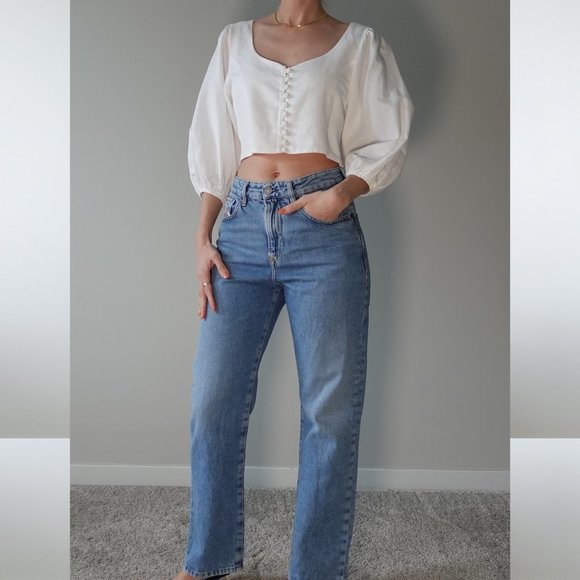 BSL White Puff Sleeve Sweetheart Neck Shirt Size L - Picture 4 of 6